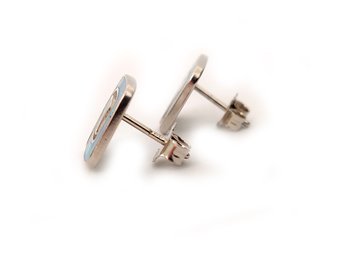 Greek Silver Earrings Blue Opal 12x12mm