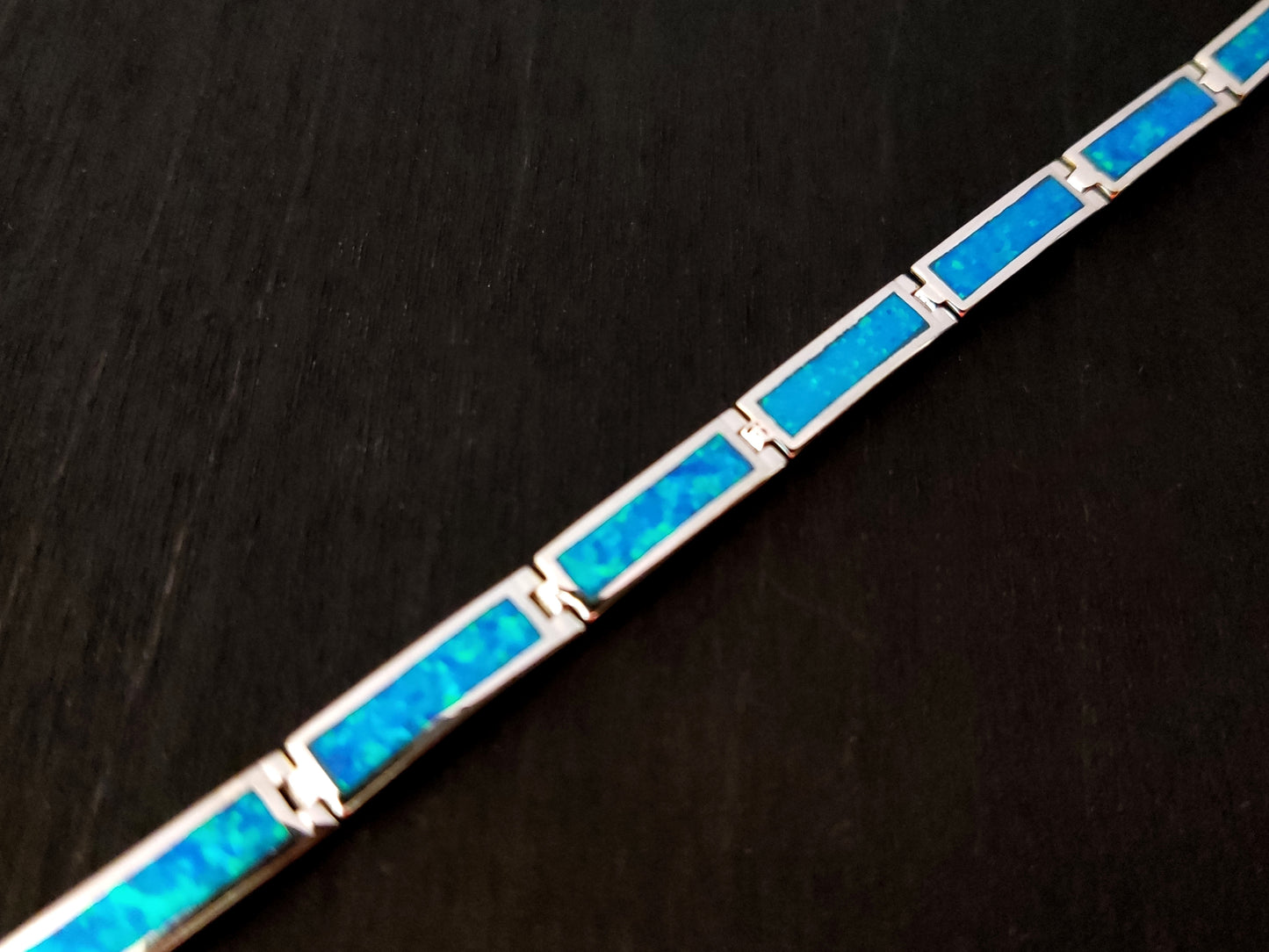 Blue Opal Stones Silver Bracelet 5mm