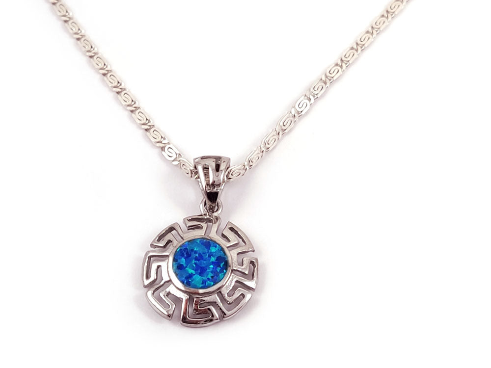 Silver pendant featuring Greek key infinity design, measuring 0.66 inches, with a hallmark 925 stamp.