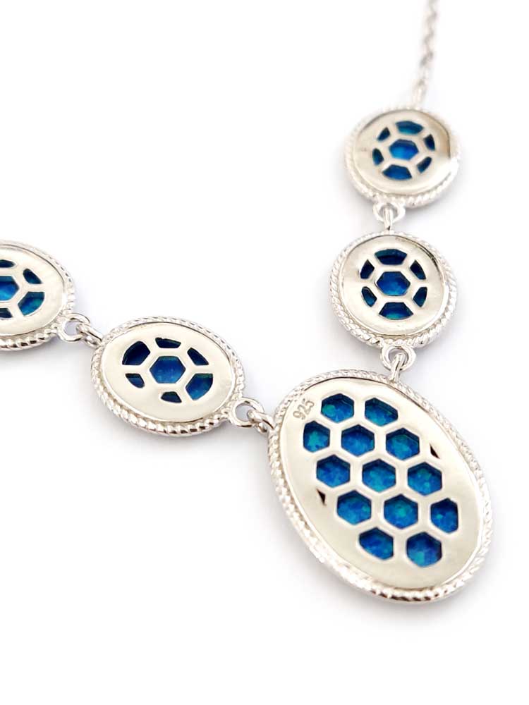 Sterling Silver 925 Blue Opal Oval Stones Chain Necklace