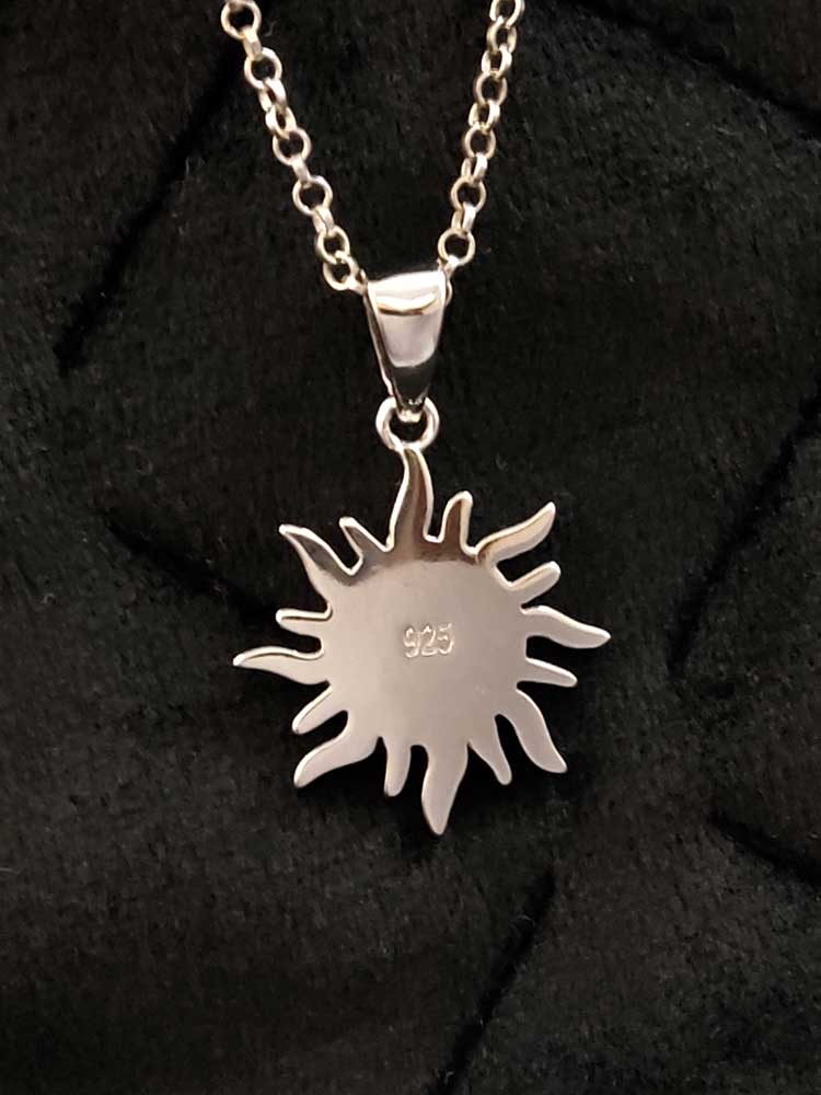 18mm Sun Pendant with Blue Opal, Hallmarked Sterling Silver 925.