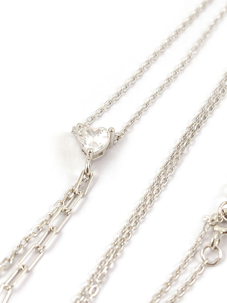 "Handcrafted sterling silver 925 necklace made in Greece, featuring a delicate cubic zirconia heart pendant with hallmarked authenticity."