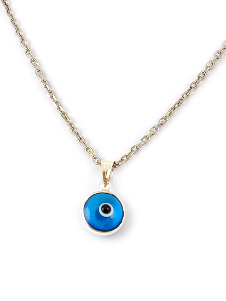 Light Blue Evil Eye Nazar Silver Necklace