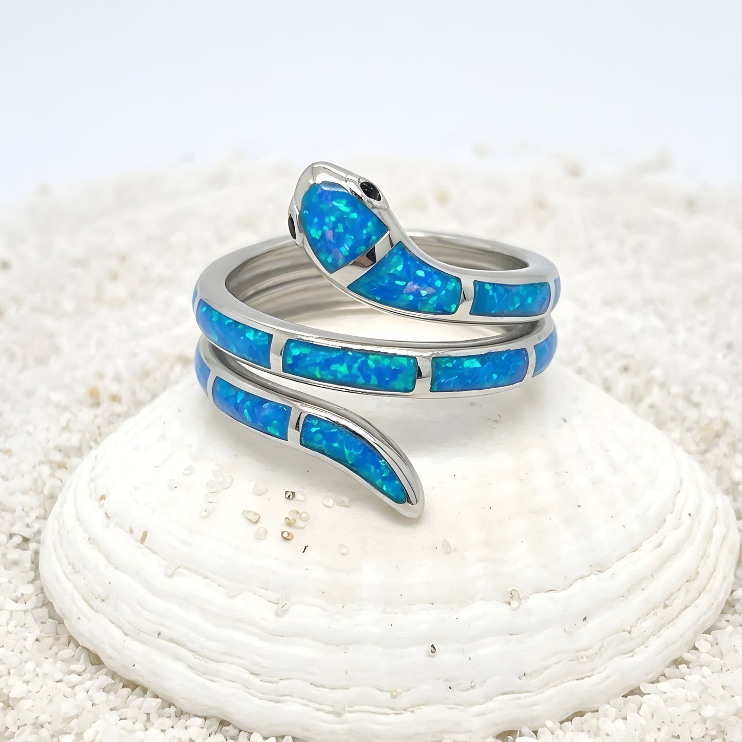 Sterling Silver 925 blue opal snake ring made in Greece