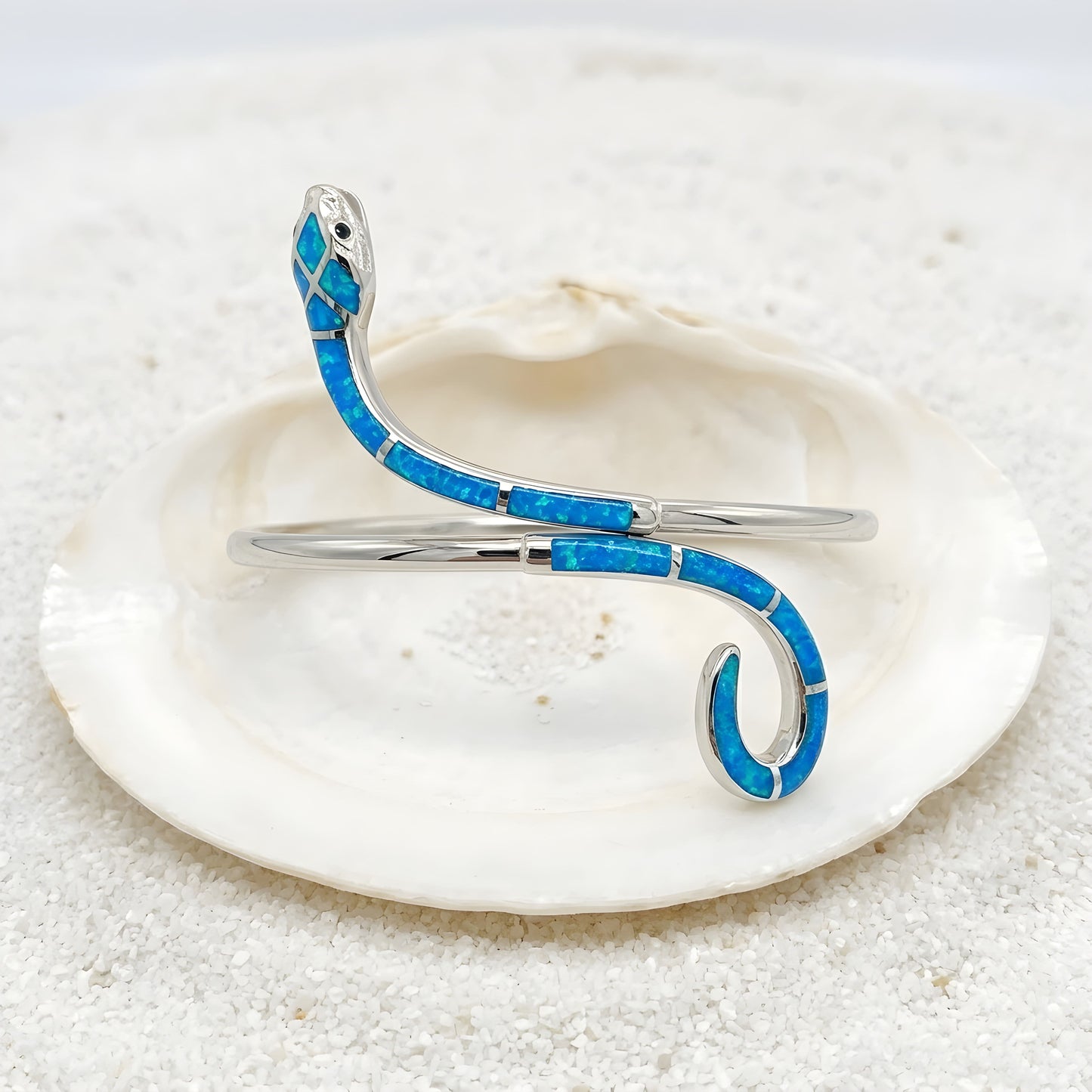 Blue opal sterling silver snake bangle