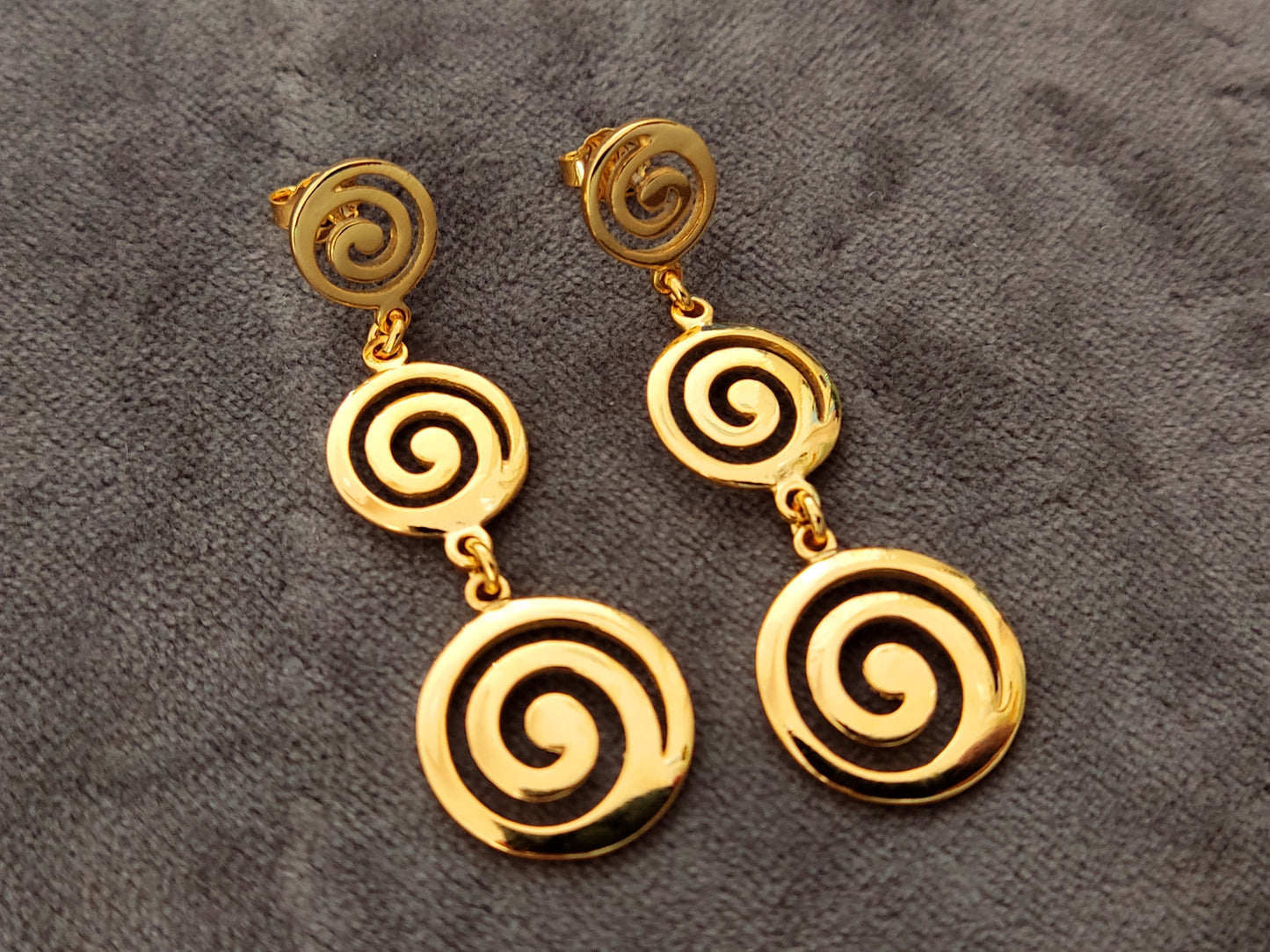Greek Triple Spiral Gradual Gold Plated Silver Earrings