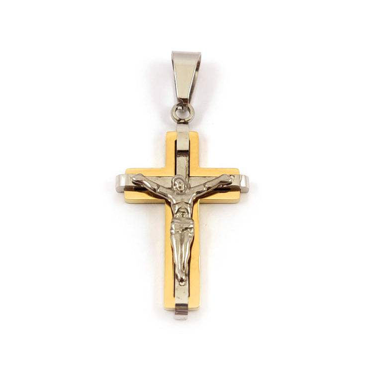 Stainless Steel Cross Silver Gold Crucifix 31x21mm | Greek Jewelry