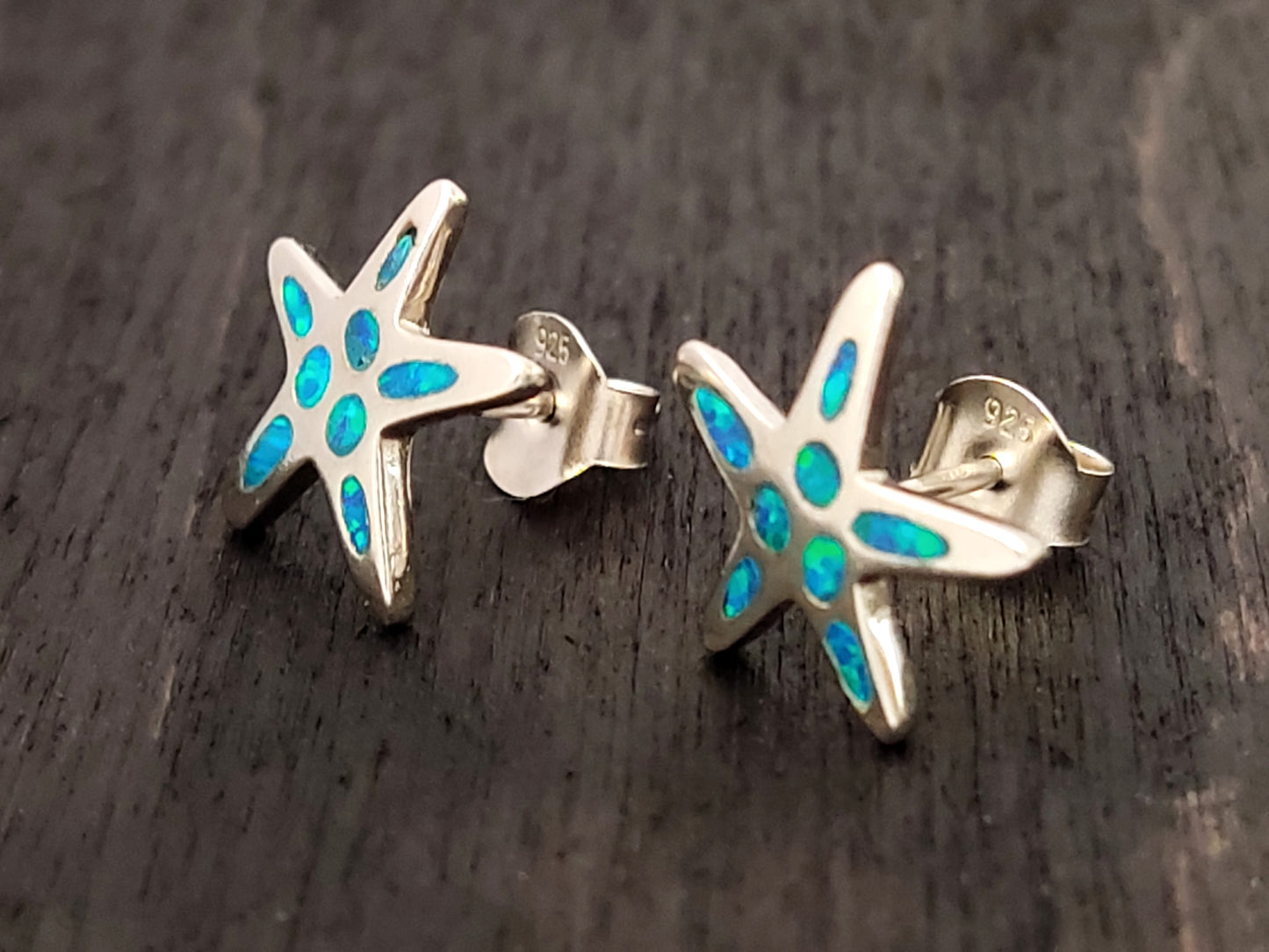 Starfish Blue Opal Silver Stud Earrings 12mm