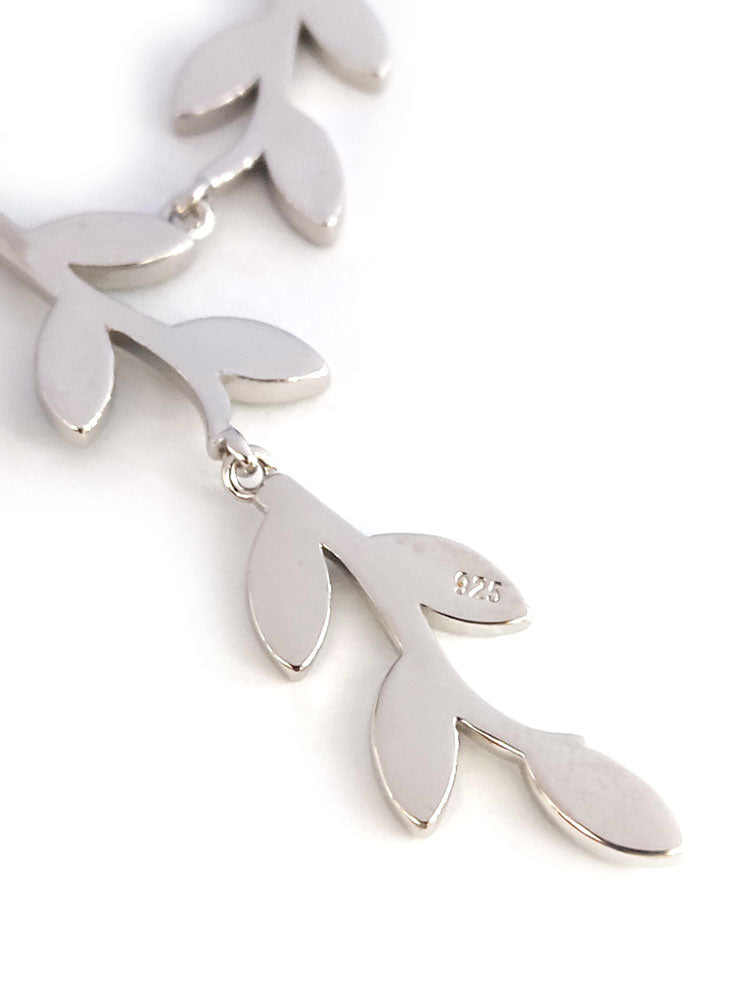 Handcrafted Greek sterling silver necklace with opal leaf pendant hallmarked 925