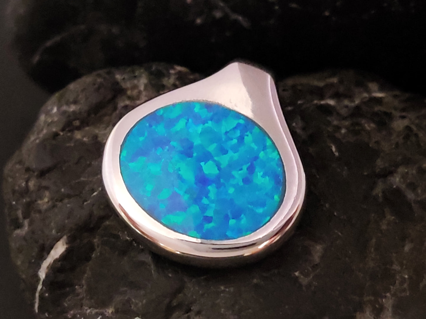 Oval shape blue opal silver pendant made of high quality Sterling Silver 925 in Greece.