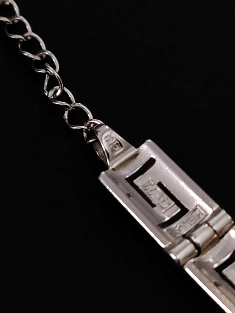 Greek Key Blue Opal Curved Silver Bracelet