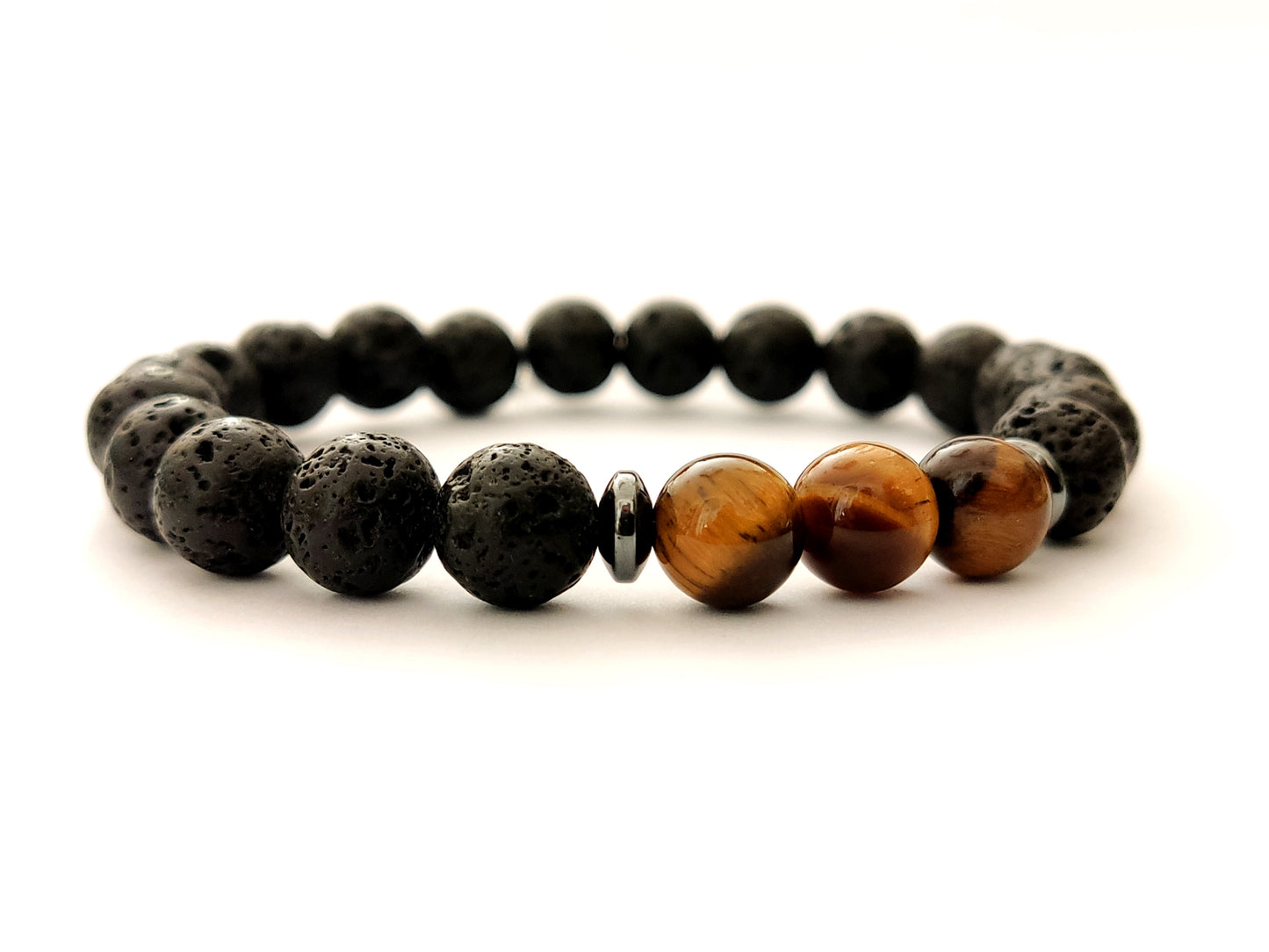Greek Lava Tiger Eye Natural Stones Bracelet 8mm