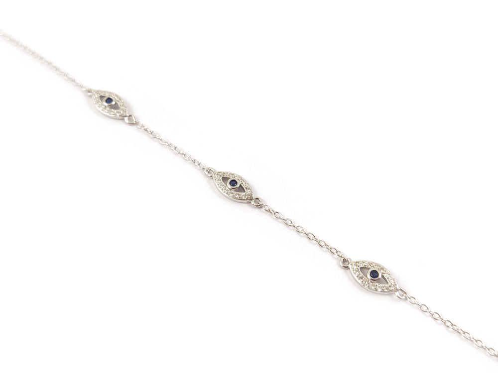 Triple Evil Eye Sterling Silver Bracelet with Hallmark 925