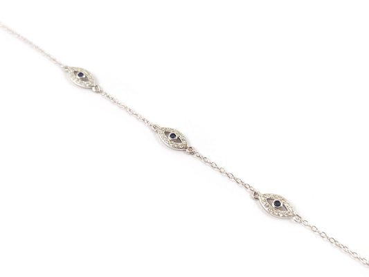 Triple Evil Eye Sterling Silver Bracelet with Hallmark 925