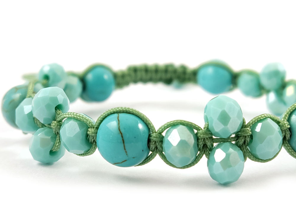 Turquoise Stone And Crystals Macrame Bracelet Adjustable