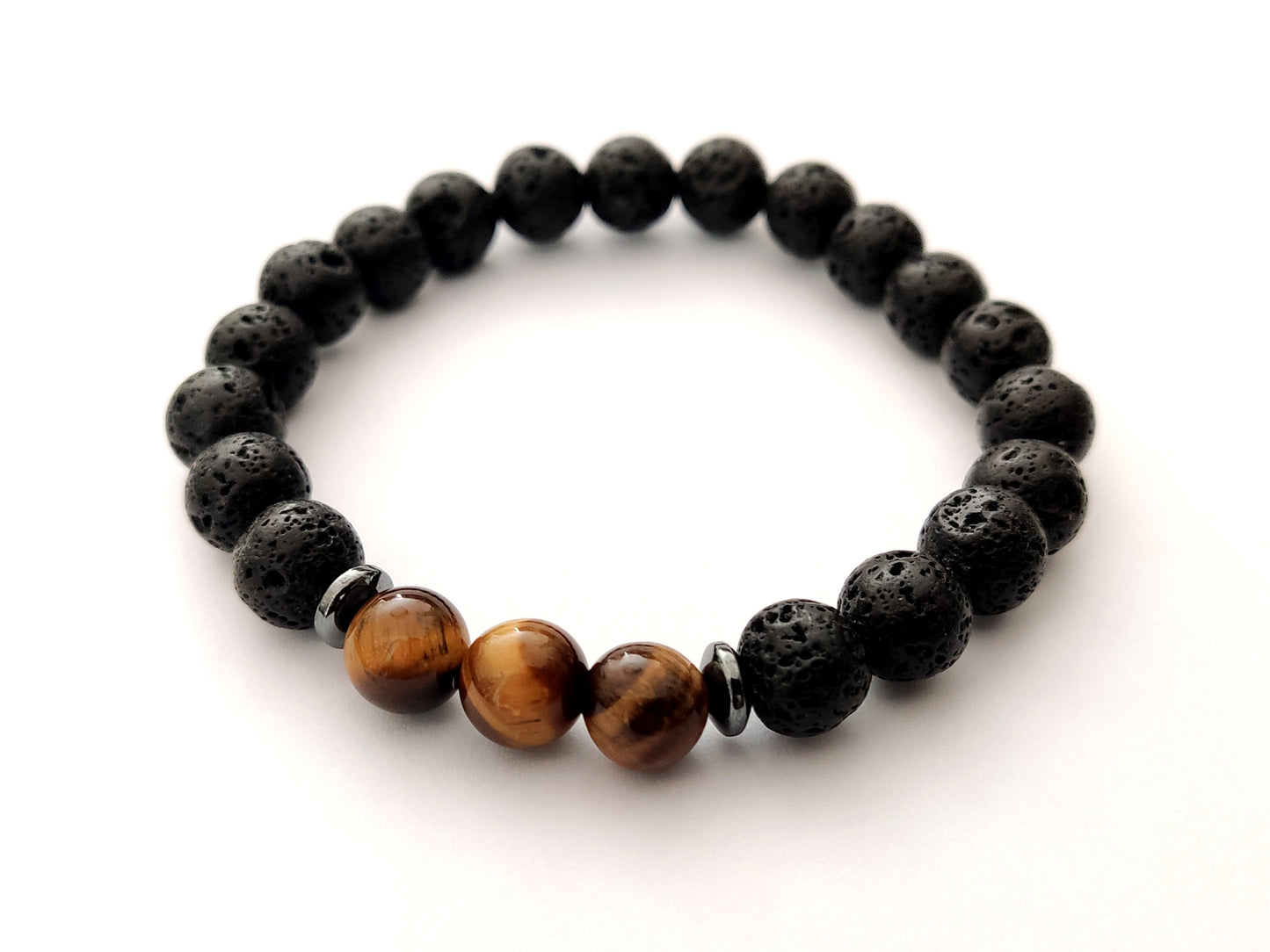 Greek Lava Tiger Eye Natural Stones Bracelet 8mm