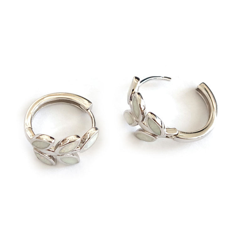 White opal hoop earrings 1.5 cm diameter