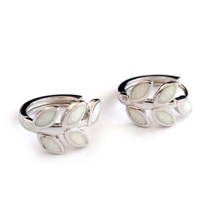 Sterling silver 925 hoop earrings with white opal