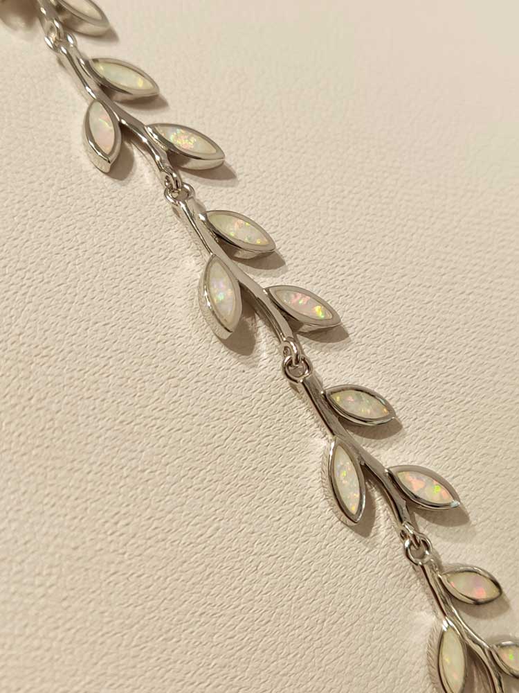 Sterling Silver 925 White Opal Leaf Leaves Adjustable Bracelet