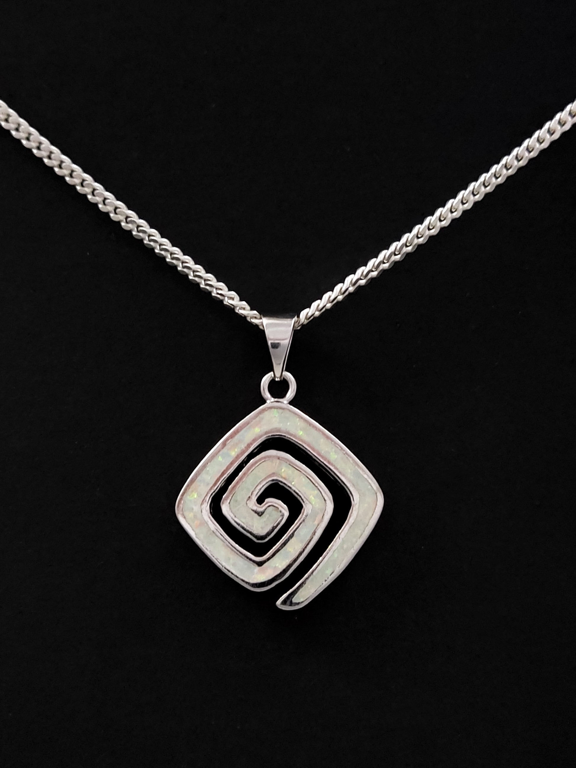Greek white opal silver pendant with optional silver chain.