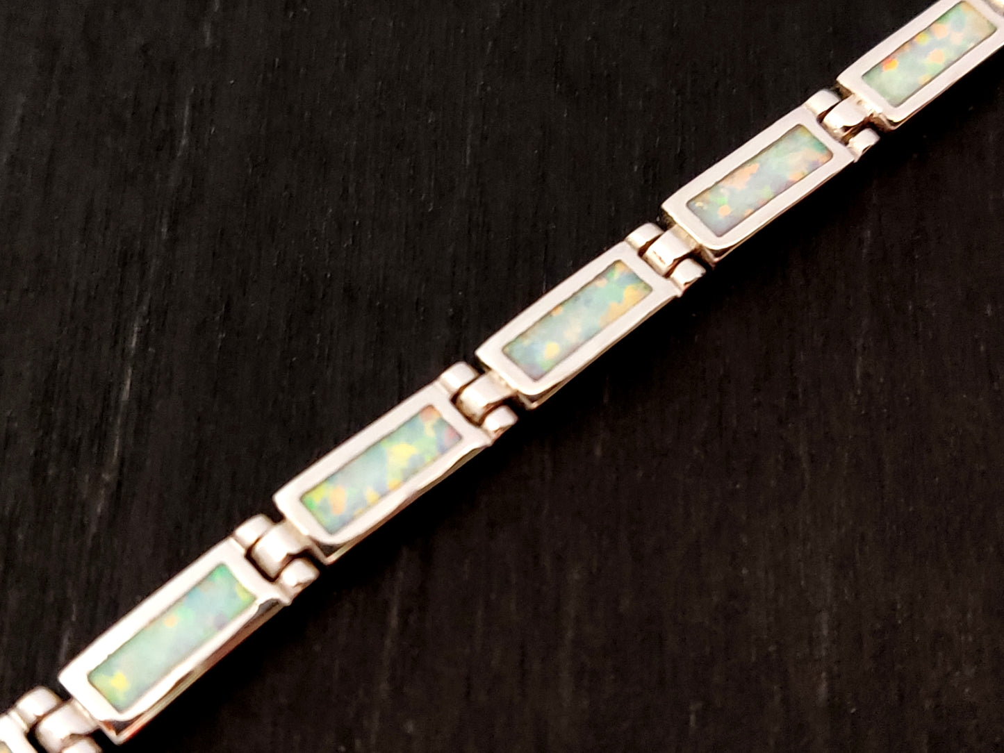 White Opal Silver Bracelet 4mm