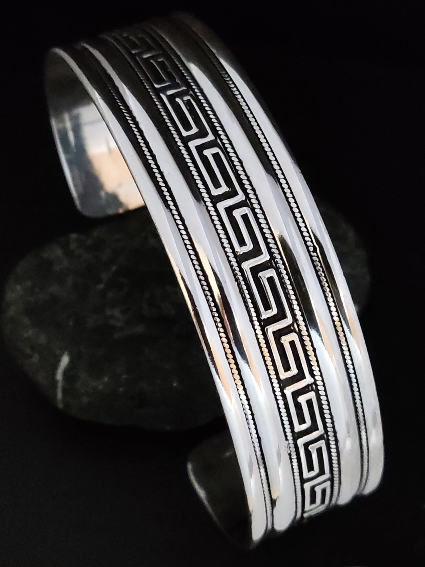 Greek Silver Cuff Wide Adjustable Bracelet 20mm