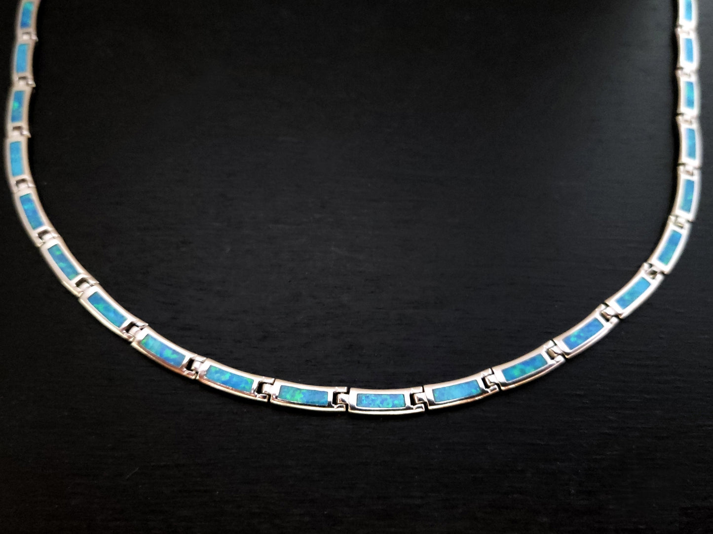 Silver Blue Opal Necklace 4mm