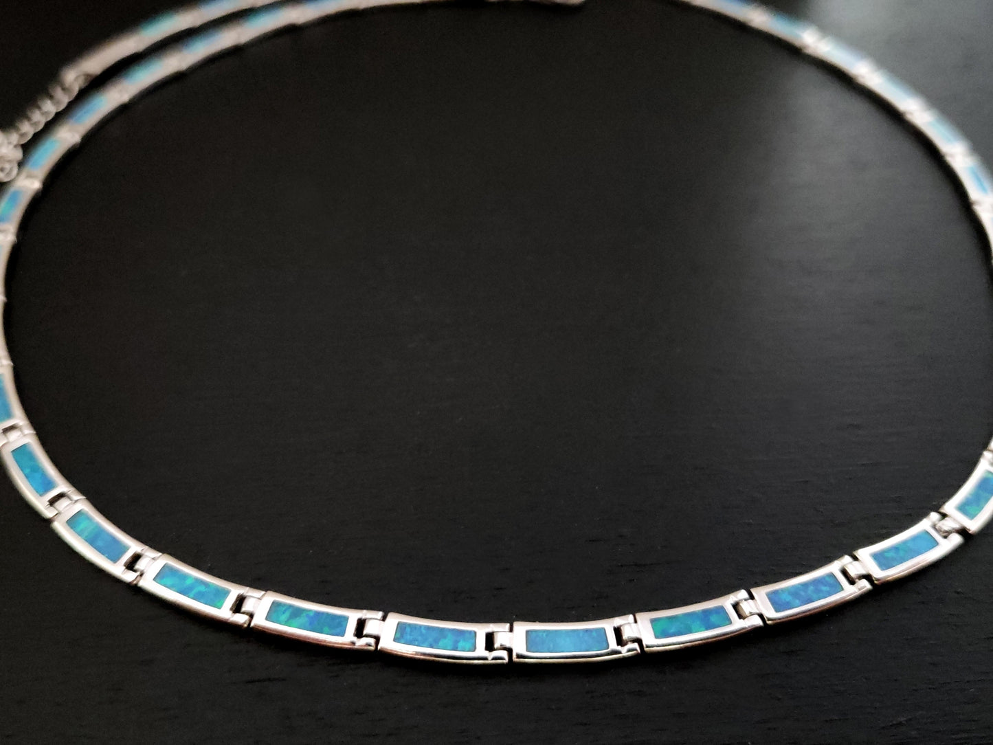 Silver Blue Opal Necklace 4mm