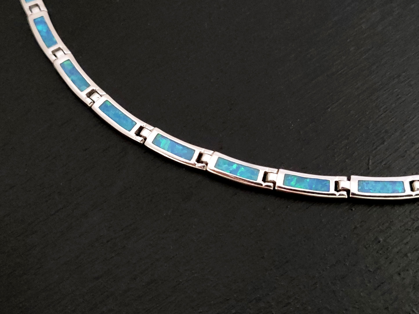 Silver Blue Opal Necklace 4mm