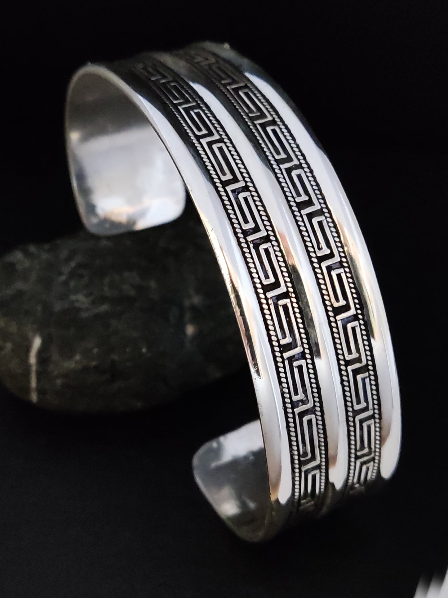 Greek Silver Cuff Wide Adjustable Bracelet 21mm