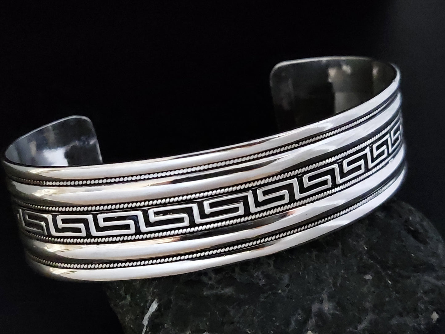 Greek Silver Cuff Wide Adjustable Bracelet 20mm