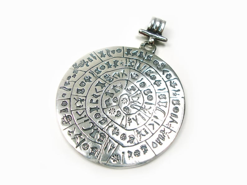 Phaistos Disc Greek Silver Pendant 43mm