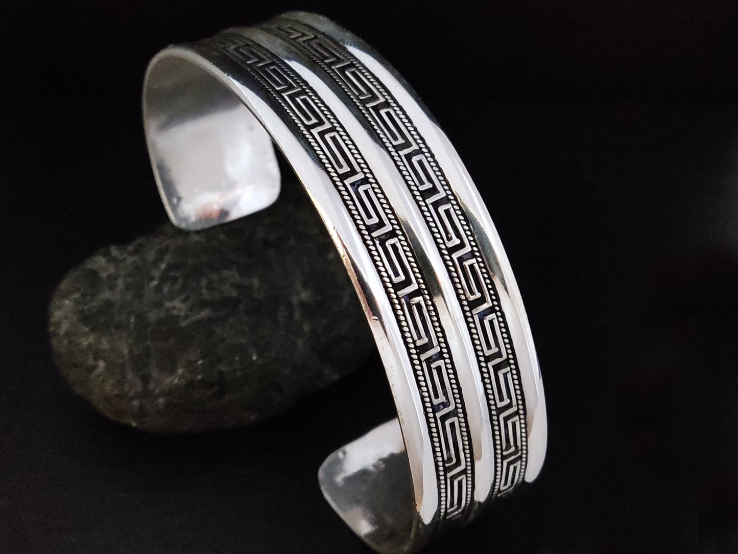 Greek Silver Cuff Wide Adjustable Bracelet 21mm