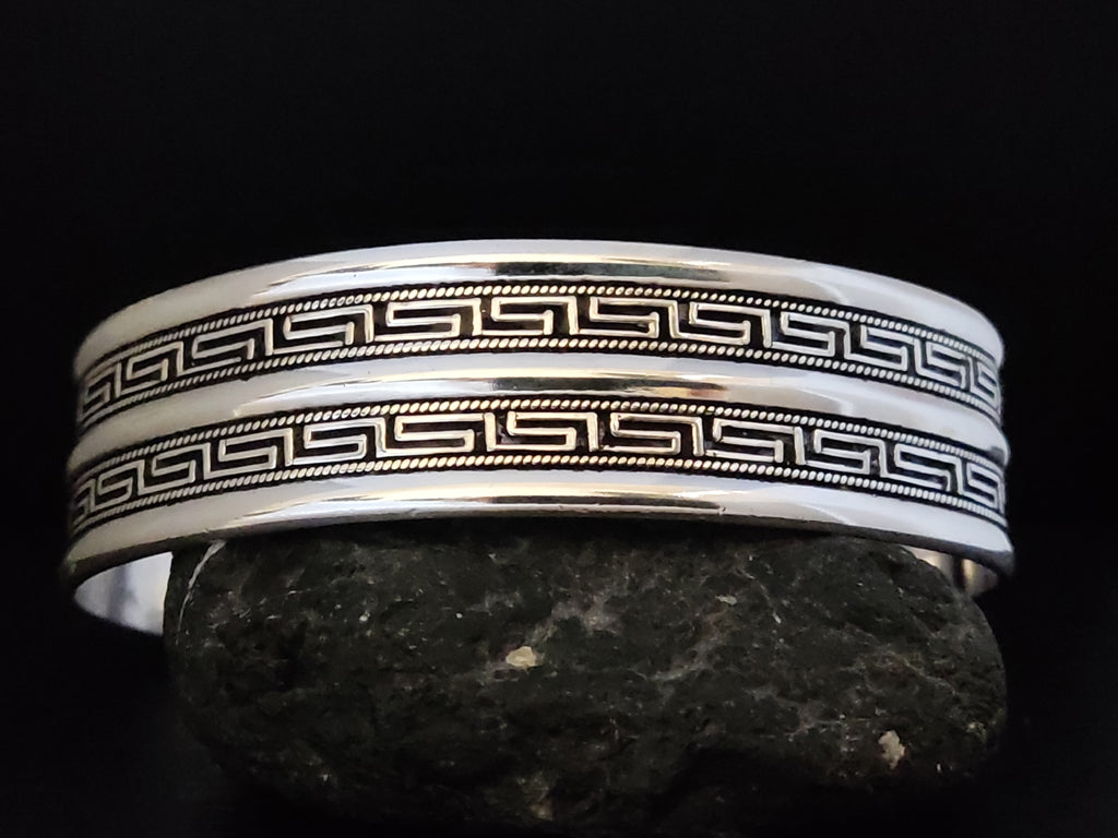 Greek Silver Cuff Wide Adjustable Bracelet 21mm