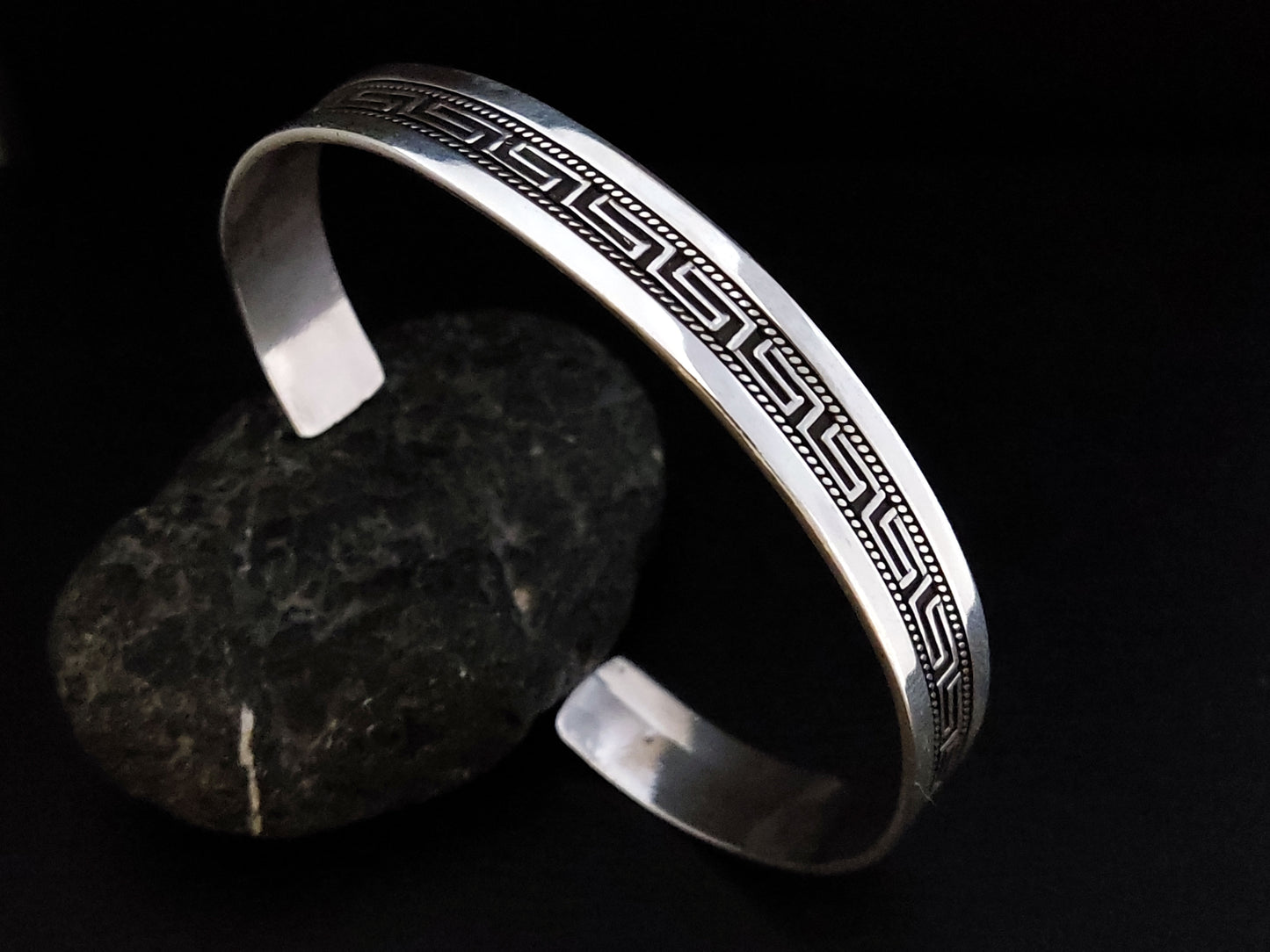 Greek Silver Bracelet Adjustable Men/Women 10mm