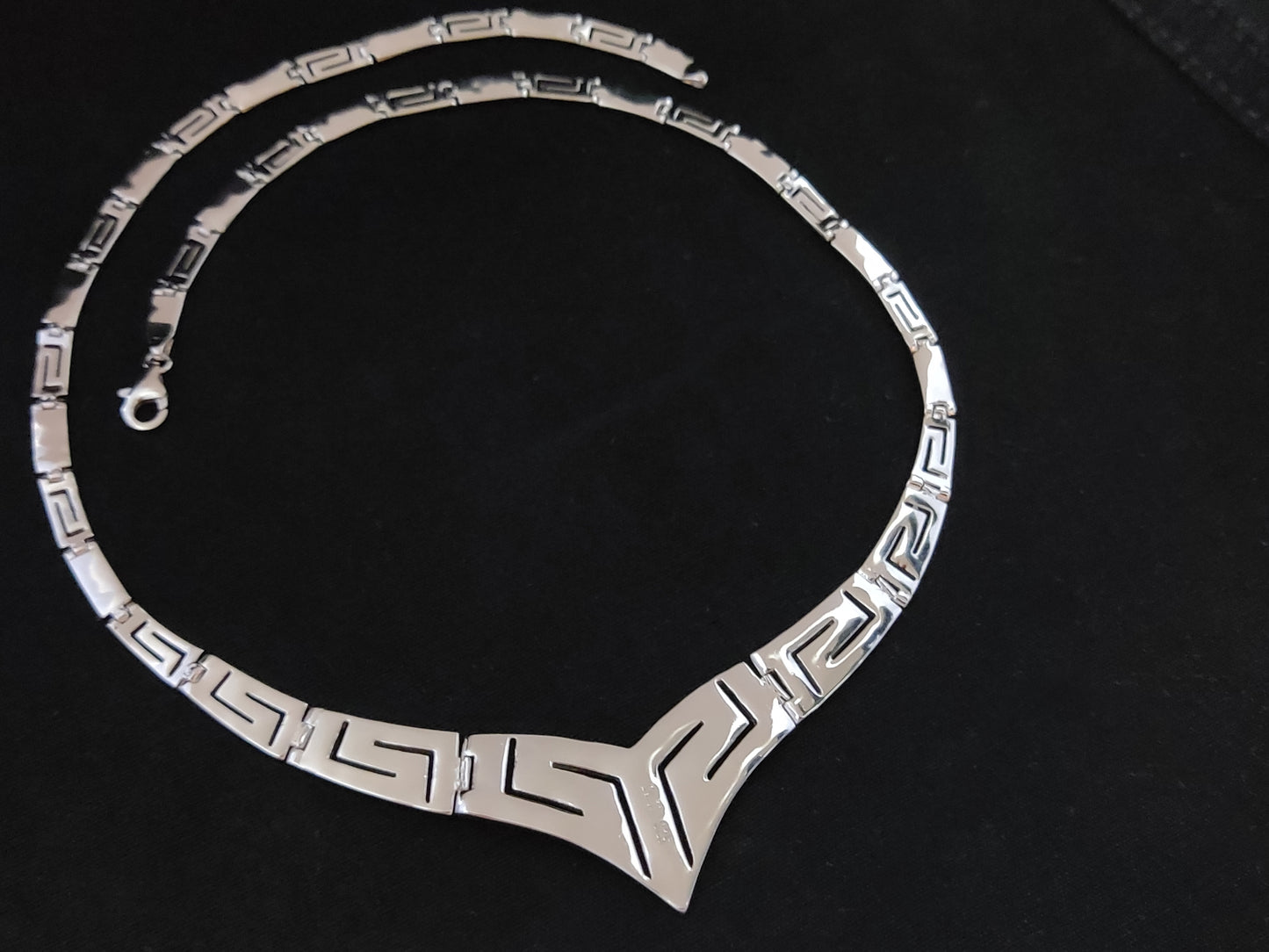 Silver Greek Blue Opal V Necklace
