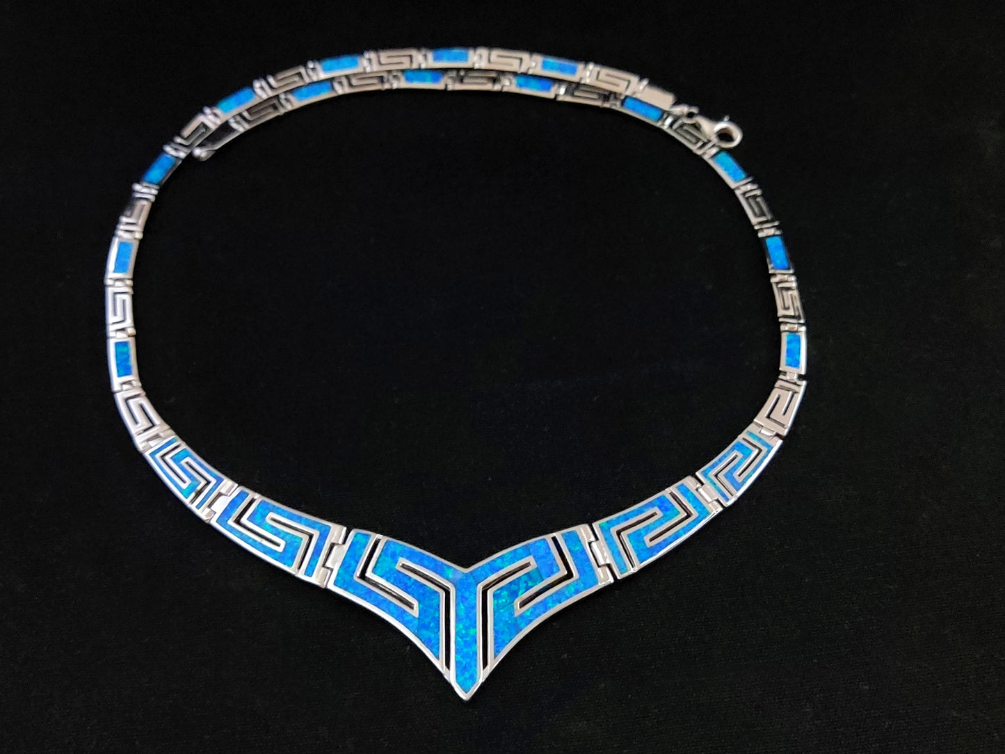 Silver Greek Blue Opal V Necklace