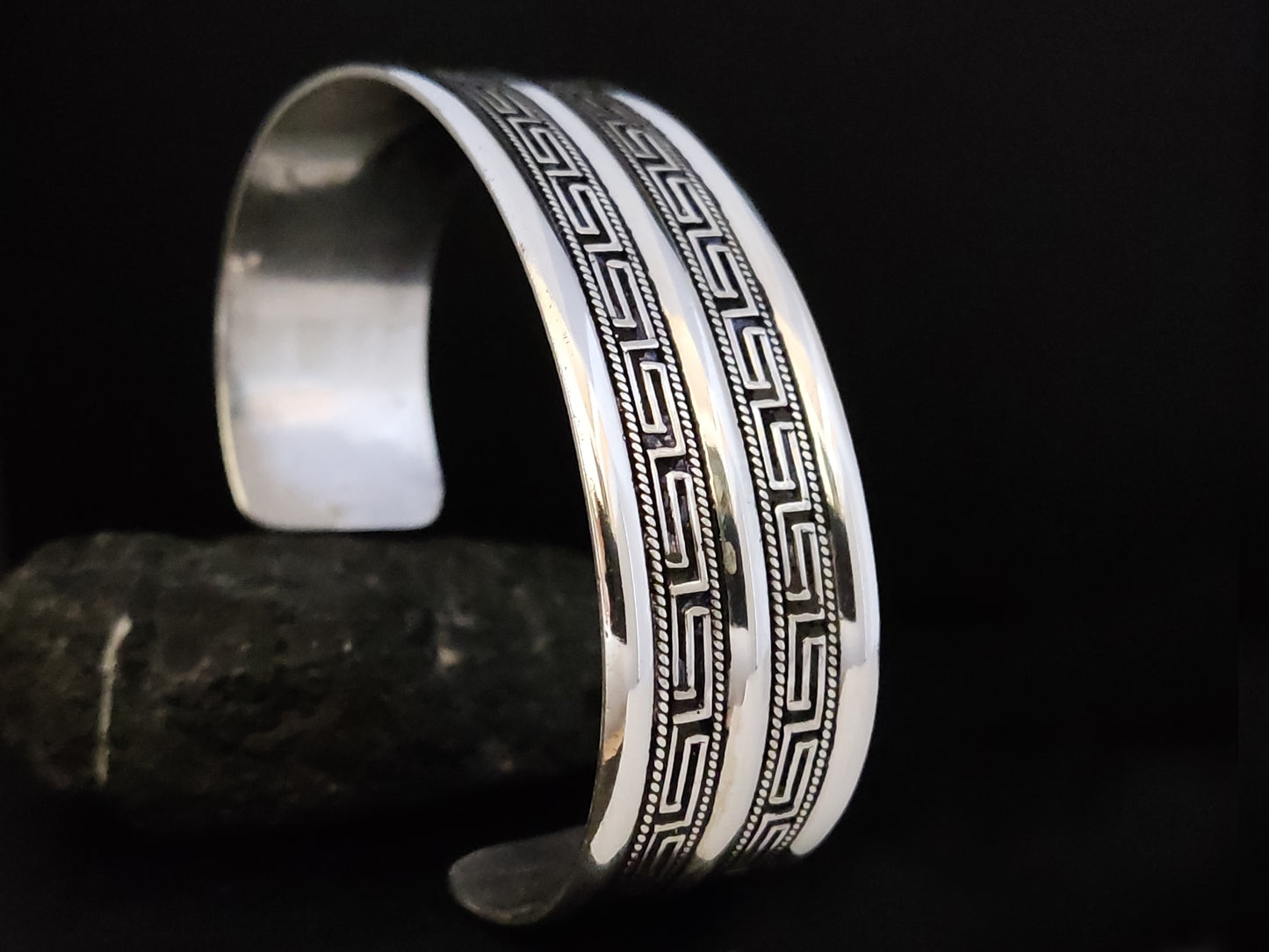 Greek Silver Cuff Wide Adjustable Bracelet 21mm