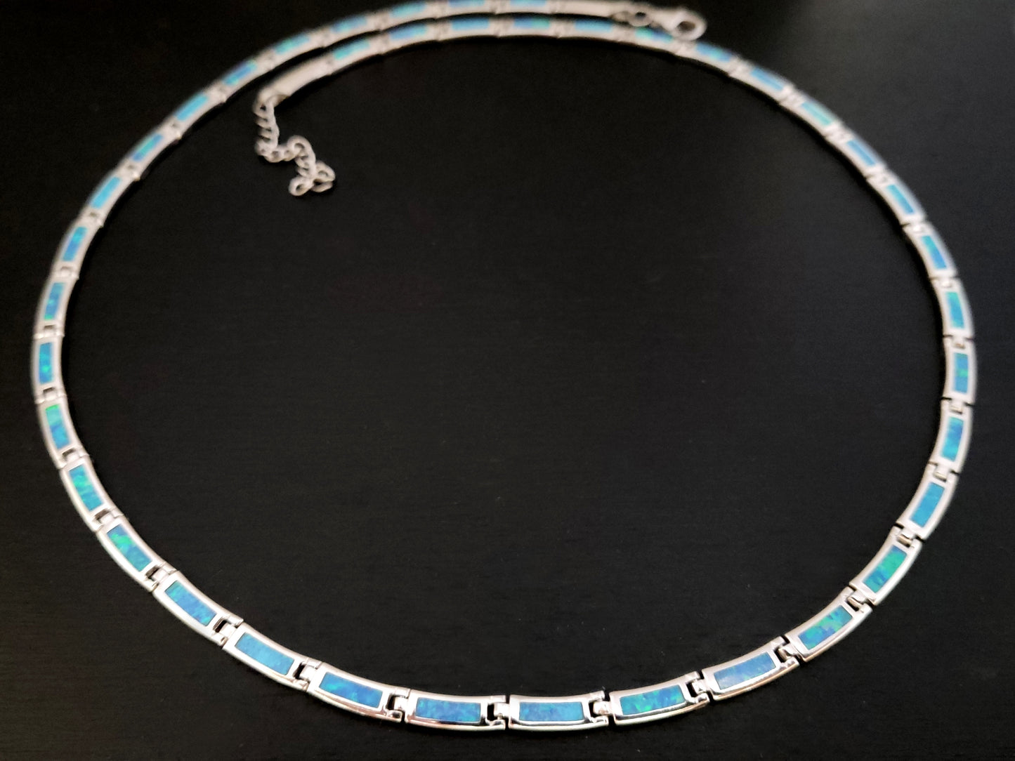 Silver Blue Opal Necklace 4mm