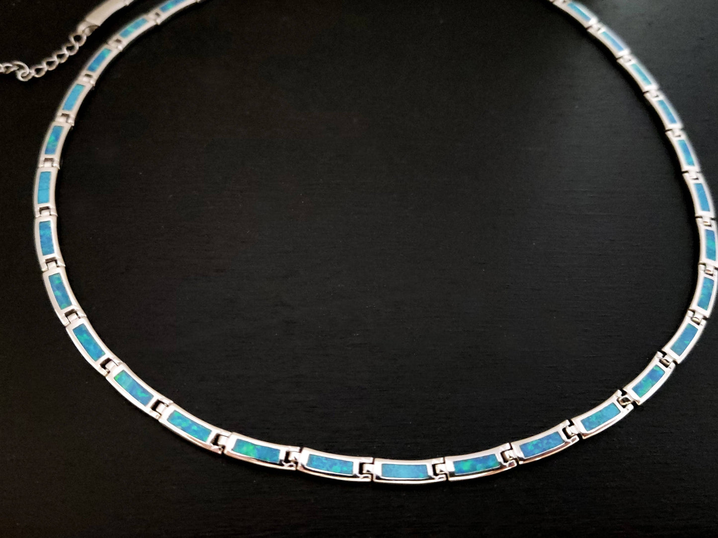 Silver Blue Opal Necklace 4mm