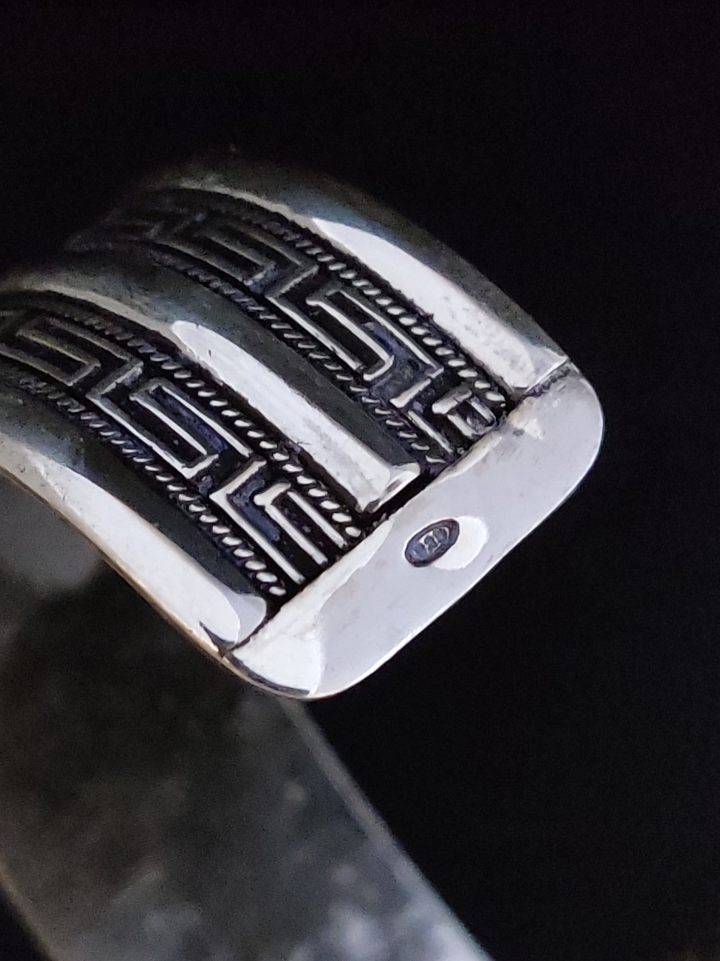 Greek Silver Cuff Wide Adjustable Bracelet 21mm