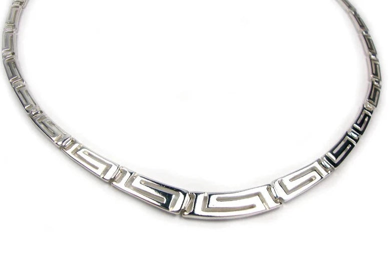 Sterling Silver 925 Ancient Greek Eternity Key Meander Gradual Modern Necklace