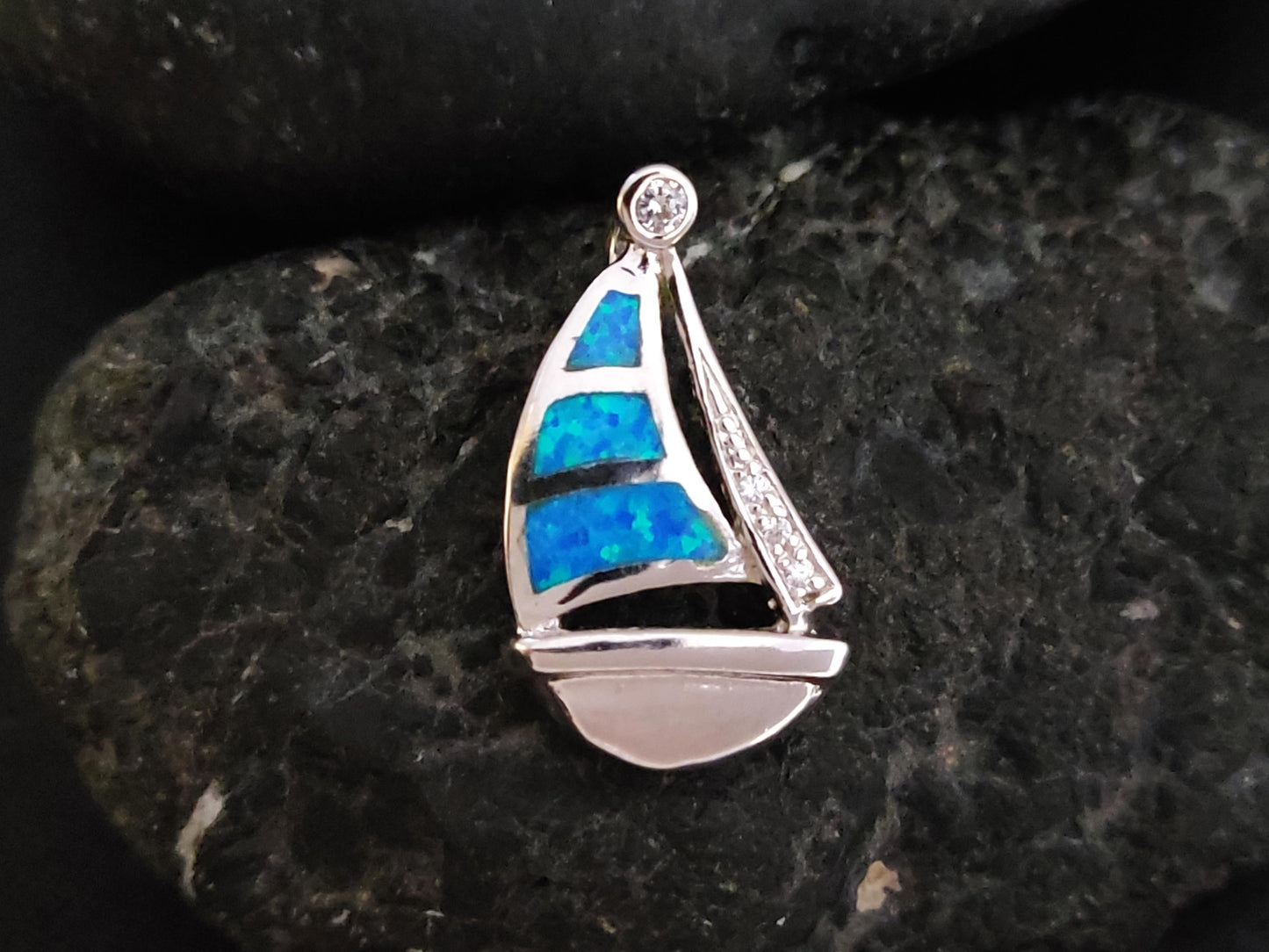 Blue Opal Sail Boat Pendant 20x13mm