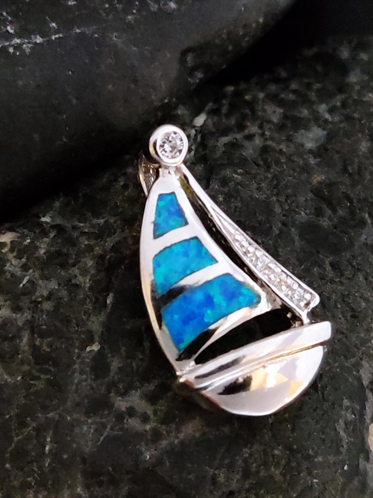 Blue Opal Sail Boat Pendant 20x13mm