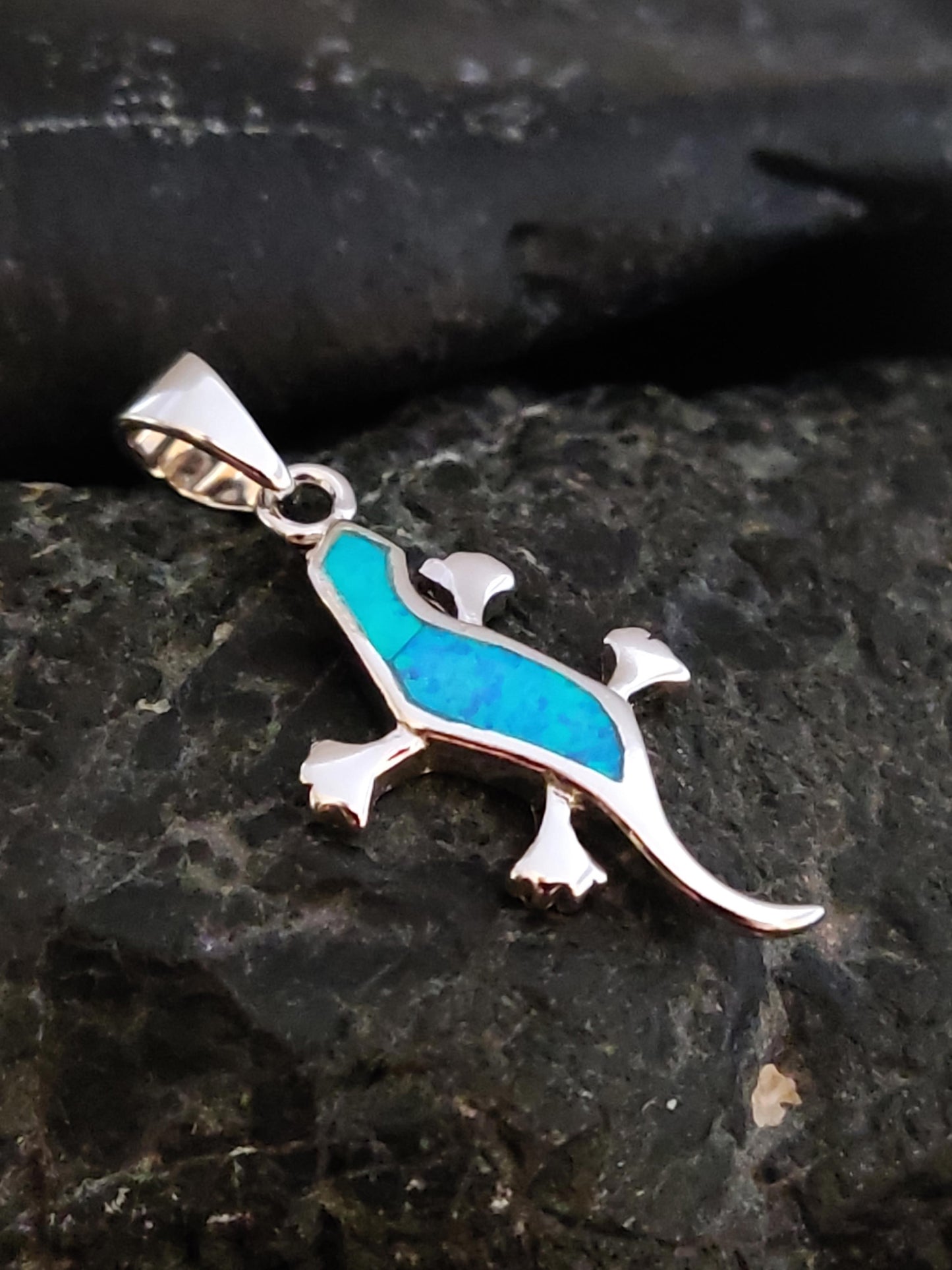 Blue Opal Silver Salamander Pendant 20x13mm