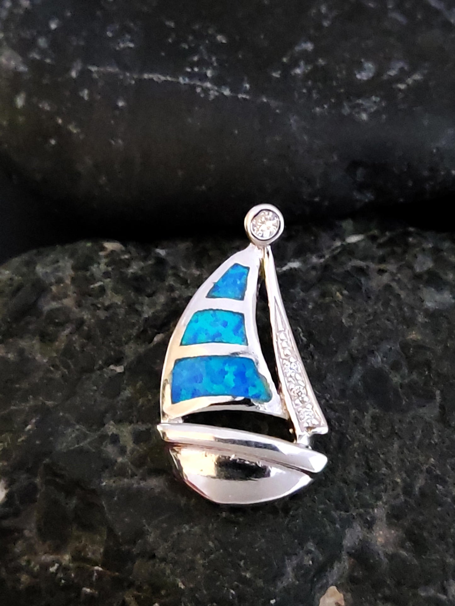 Blue Opal Sail Boat Pendant 20x13mm