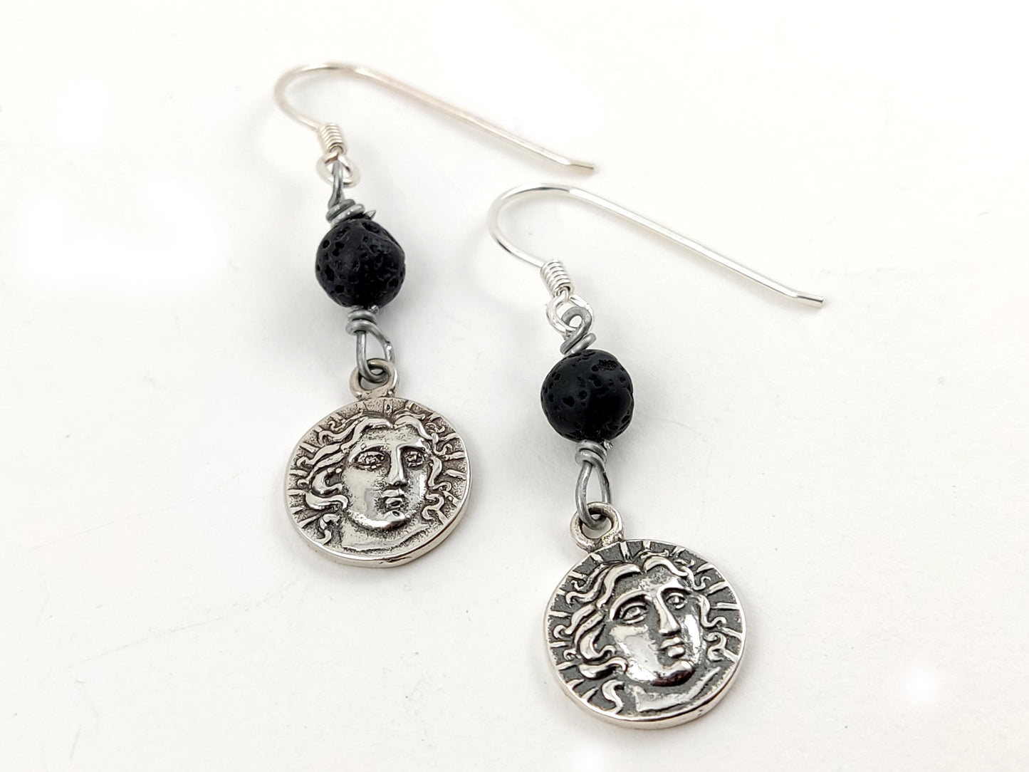 Greek Lava Silver Apollo Earrings