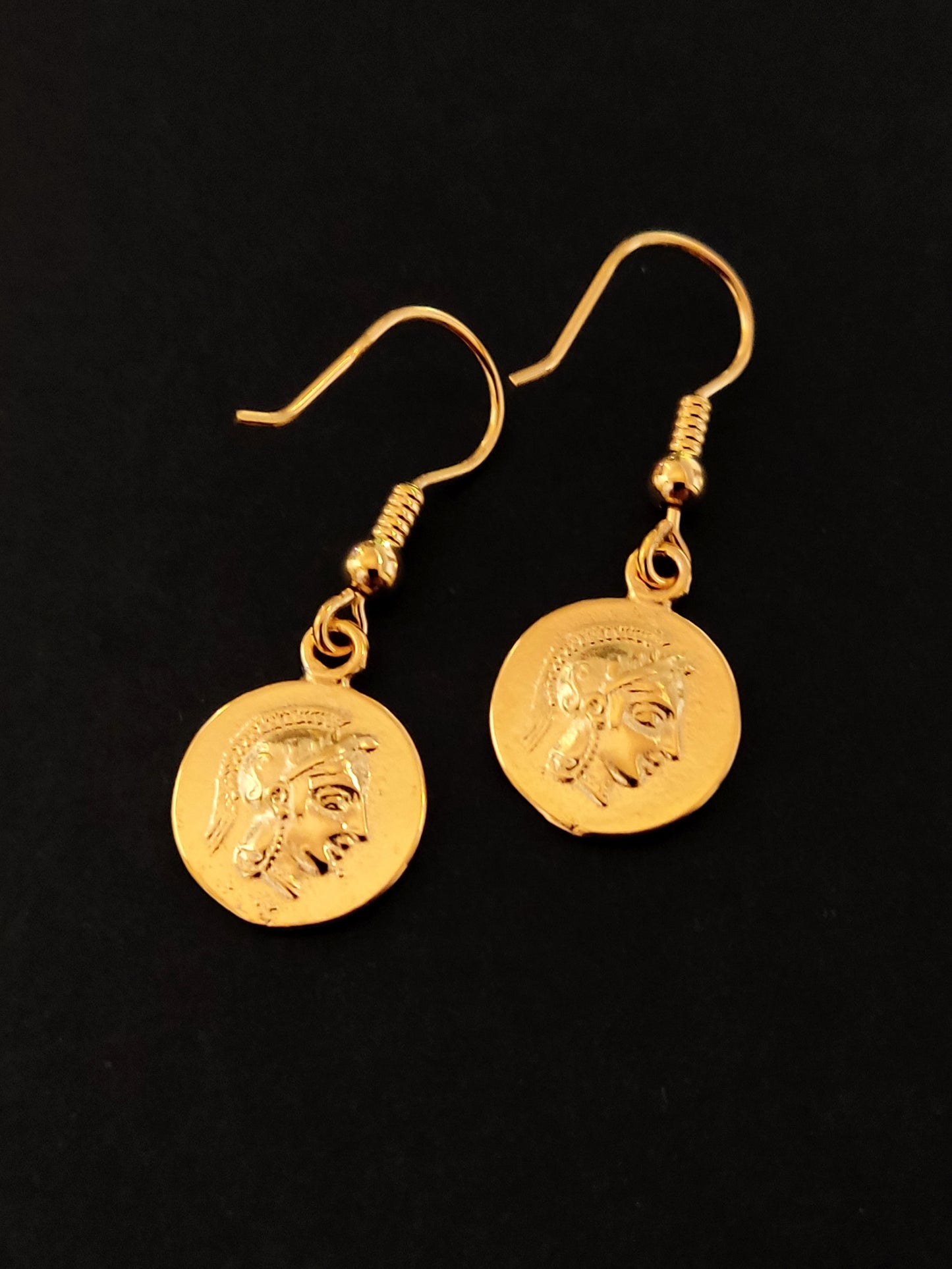 Greek Owl Gold Plated Silver Dangle Earrings