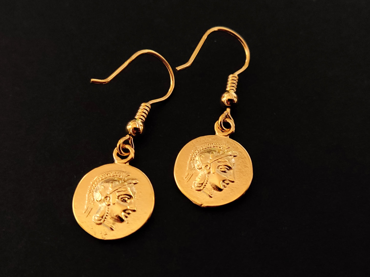 Greek Owl Gold Plated Silver Dangle Earrings