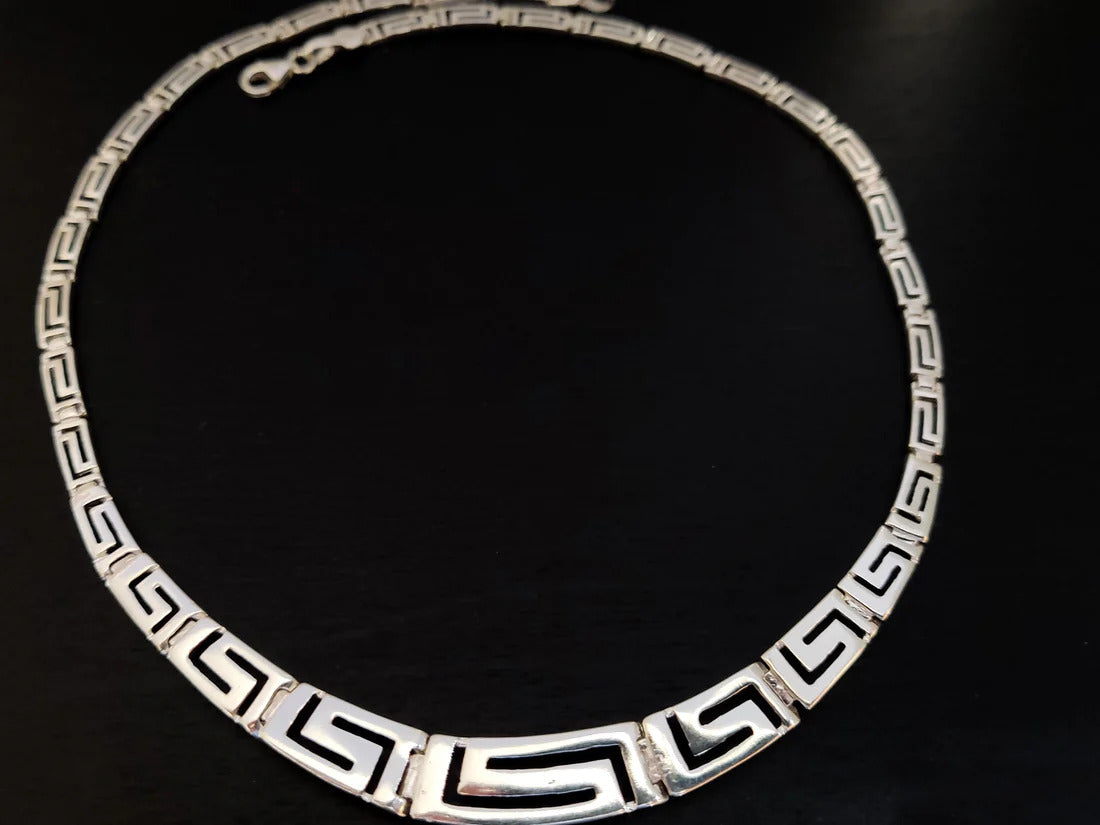 Greek key silver necklace